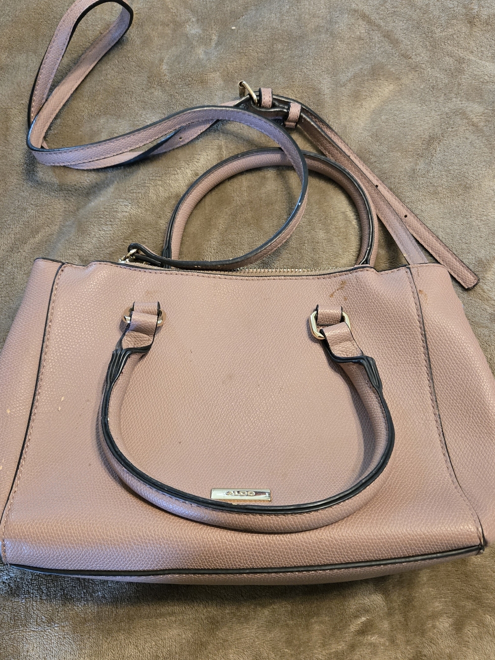 ALDO Mauve Pebbled Leather Satchel with Detachable Strap